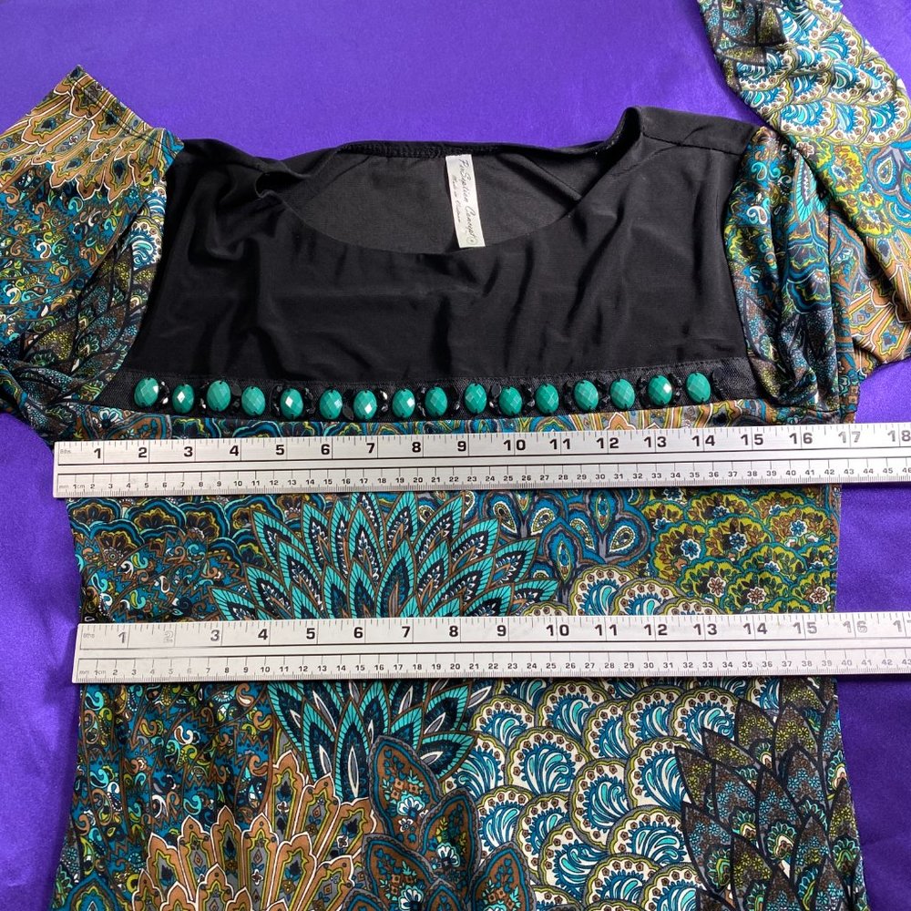 π Gemstones & Peacock Design 70s Style Dress - Picture 7 of 14